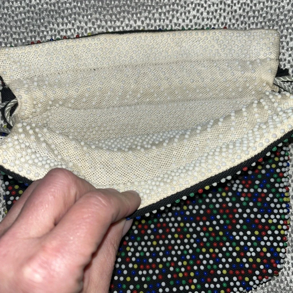 1960's Purse‎ candy dot Vtg reversible Colored beaded white Drawstring eclectic